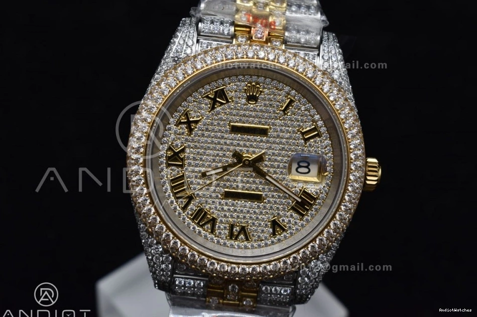 Gold Dial DateJust Tone 2 1196 Best Roman 41mm TWD Flexible Diamond Yellow Version 0727